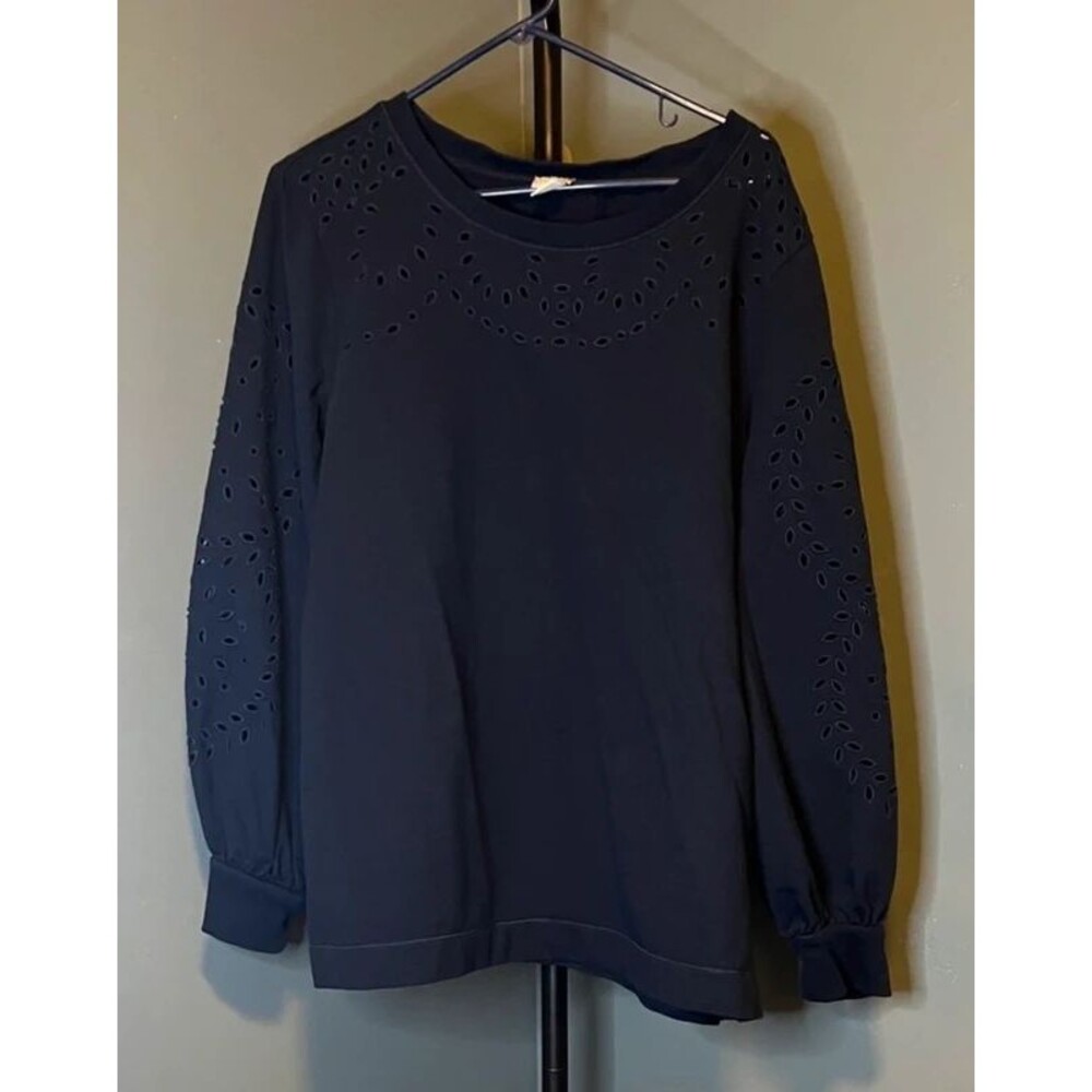 Chico's Navy Long Sleeve Eyelet Top